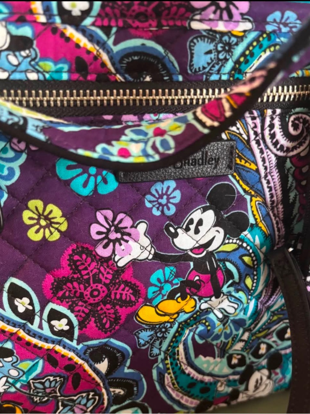 Vera Bradley Purple Floral Mickey Quilted Tote with Turquoise Accents